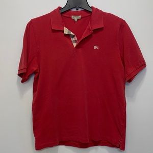 Burberry Brit Men’s Red Embossed Logo Short Sleeve Polo Shirt / Size LG